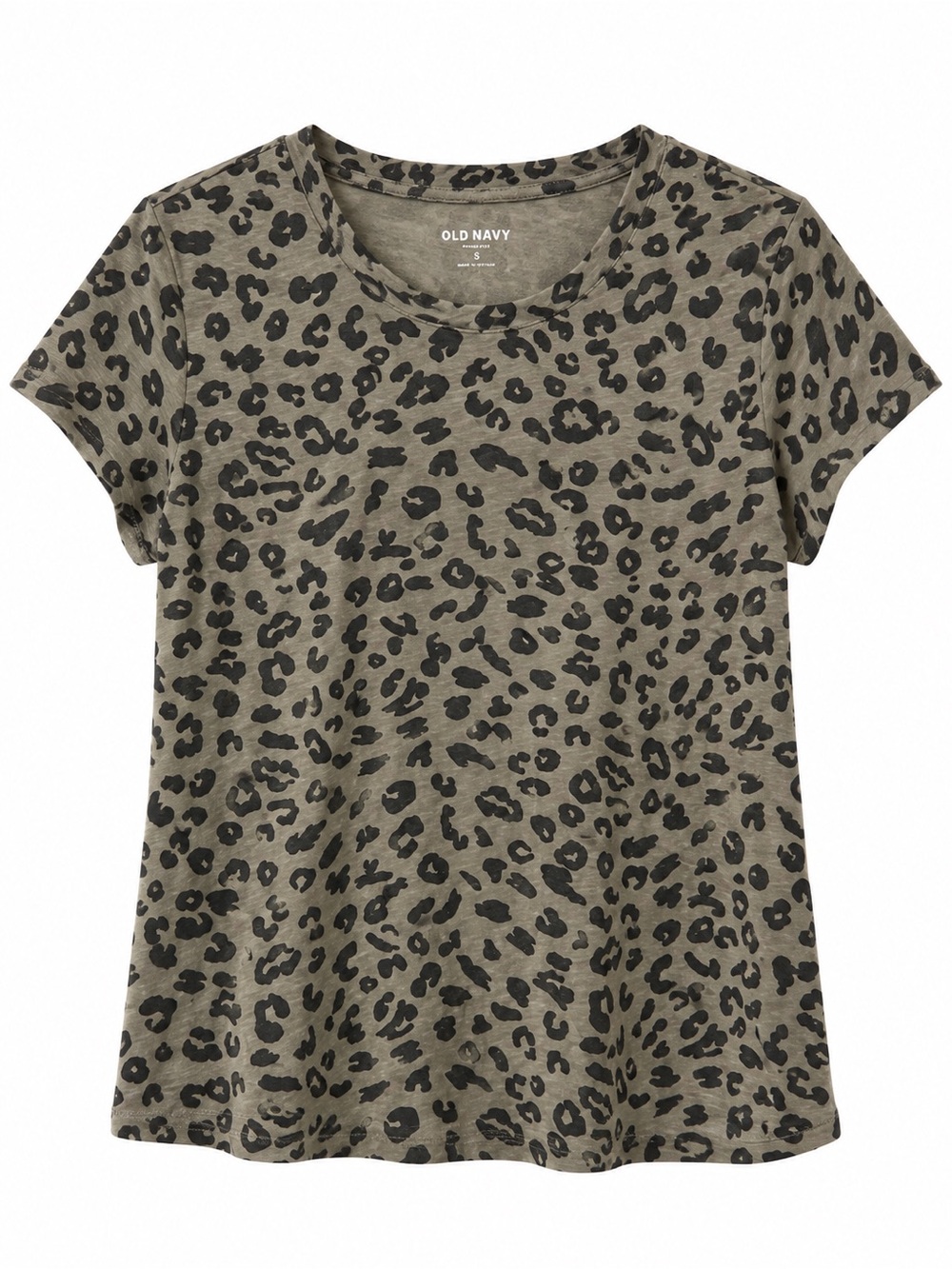 Old Navy Olive Green Leopard-Print Short Sleeve Tee